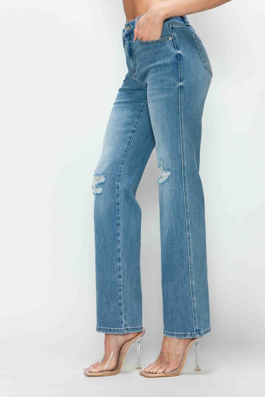 Hazel Blues® |  bytos Distressed High Rise Straight Jeans