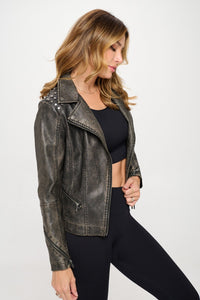 Hazel Blues® |  Coalition LA Studded Classic Moto Faux Leather Jacket