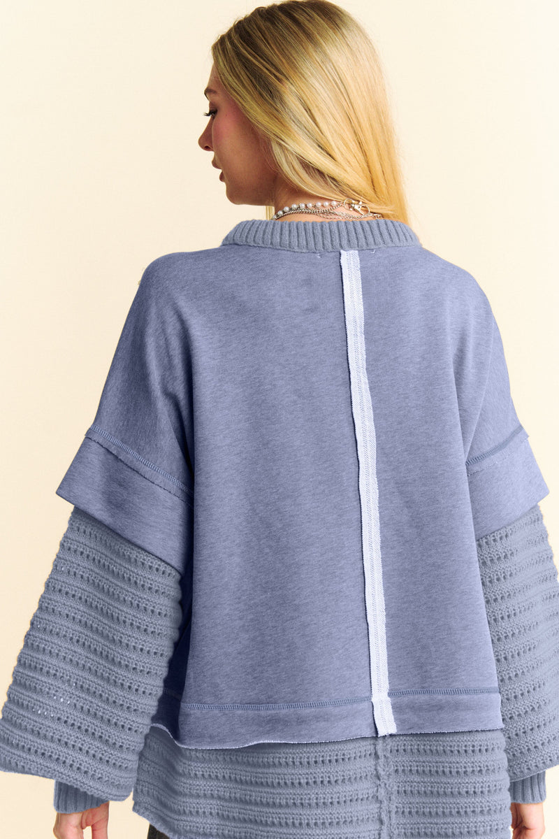 Hazel Blues® |  Davi & Dani Faux Layered Round Neck Sweater