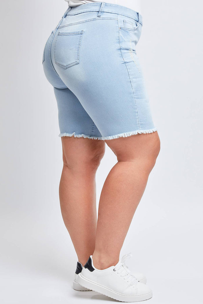 Hazel Blues® |  High-Rise Bermuda Fray Hem