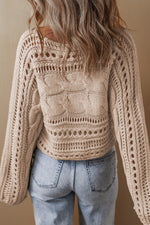 Hazel Blues® |  Cable-Knit Openwork Long Sleeve Sweater