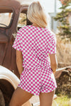 Hazel Blues® |  Brown Checkerboard T Shirt and High Waist Skorts 2 Piece Outfit