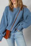 Hazel Blues® |  Sail Blue Fleece Drop Shoulder Exposed Seam Patchwork Casual Sweatshirt