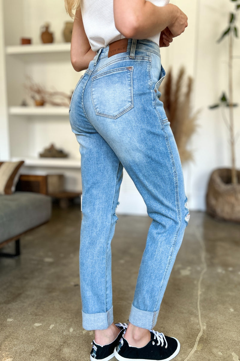 Hazel Blues® |  Judy Blue Distressed Straight Jeans with Patch Pockets