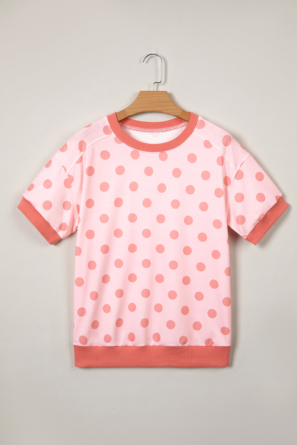 Camille Claire Pink Color-Block Trim Polka Dot Casual Tee
