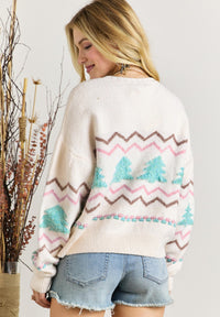 Hazel Blues® |  Christmas Tree Ribbed Hem Dropped Shoulder Sweater