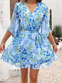 Hazel Blues® |  Ruffled Printed Surplice Half Sleeve Mini Dress