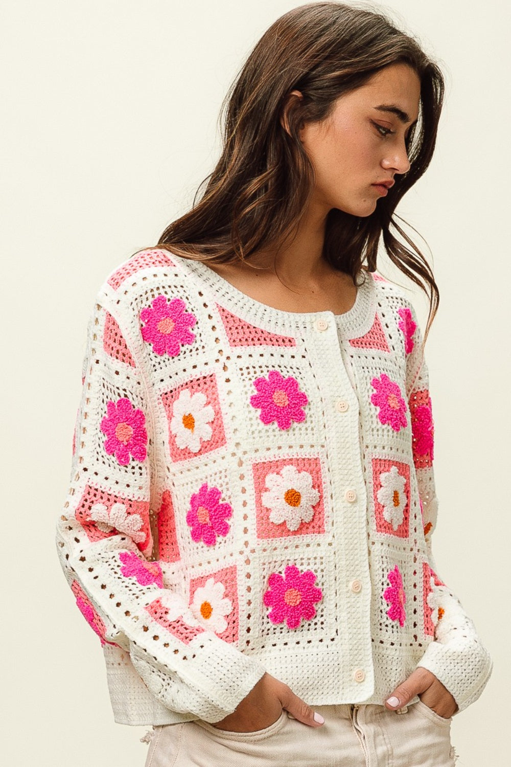 Hazel Blues® |  BiBi Flower Crochet Lace Button Up Cardigan