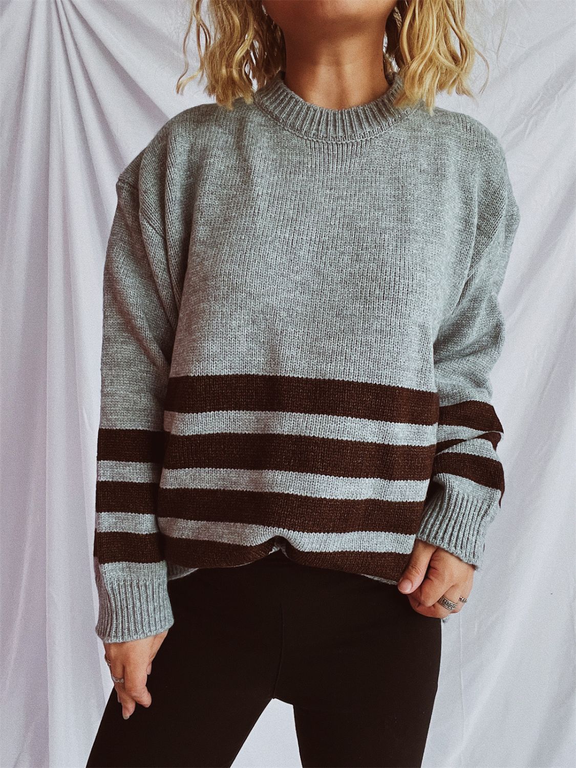 Hazel Blues® |  Striped Dropped Shoulder Long Sleeve Sweater