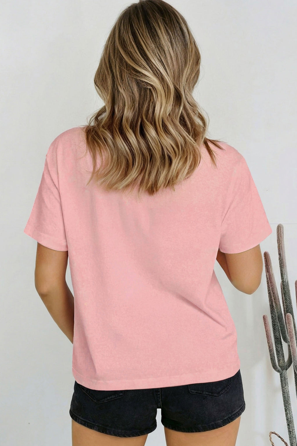 Pink Solid Color High Neck Oversize Tee