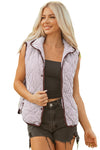 Hazel Blues® |  Brown Stripe Snap Button Scalloped Hem Collared Winter Vest