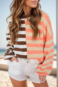 Hazel Blues® |  Striped Round Neck Long Sleeve Sweatshirt