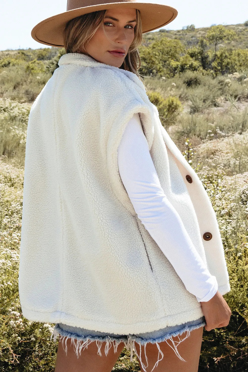 Hazel Blues® |  Fuzzy Mock Neck Button Up Vest Coat