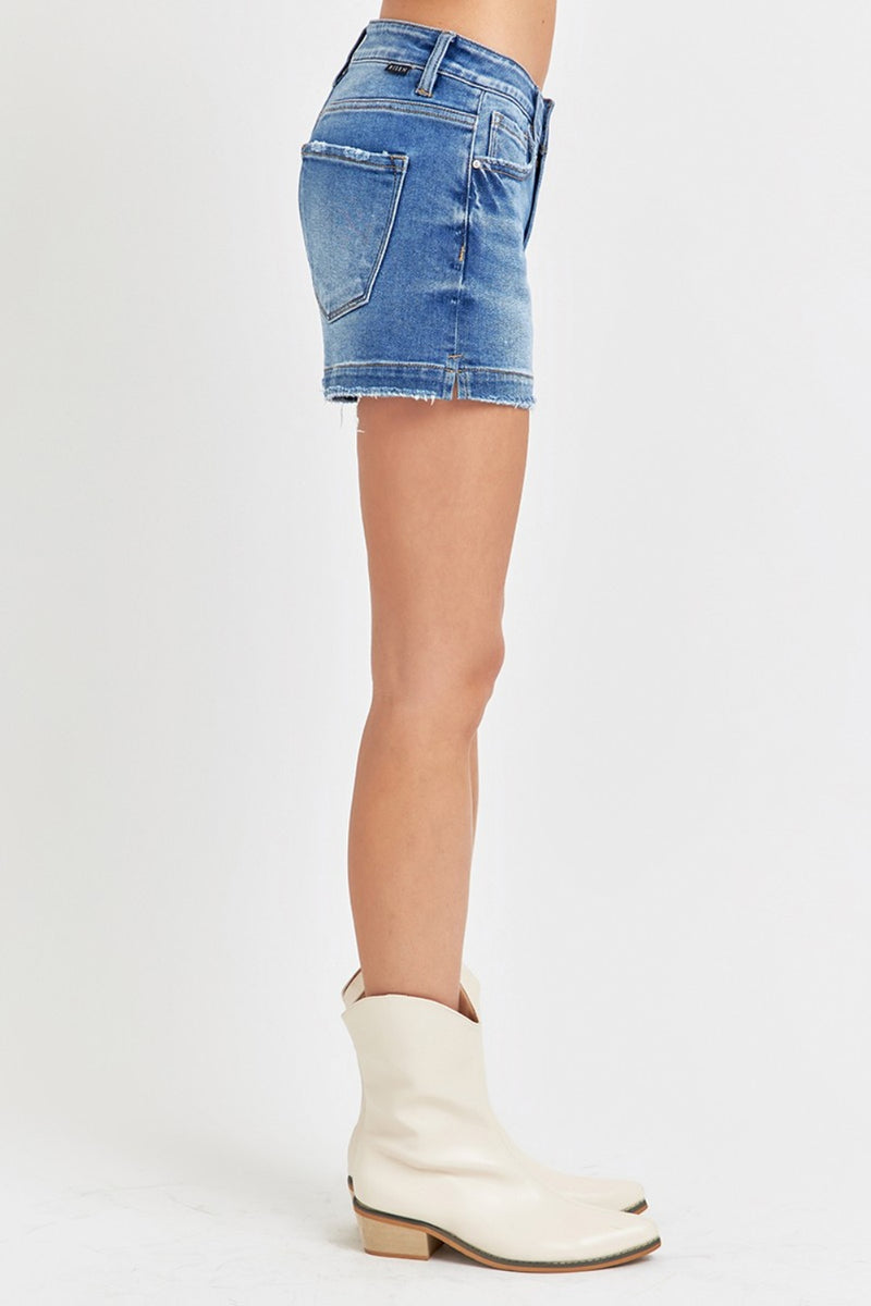 Hazel Blues® |  RISEN Low Rise Slit Denim Shorts