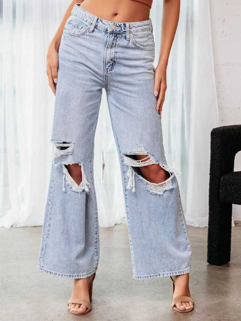 Hazel Blues® |  Distressed Wide Leg Jeans with Pockets