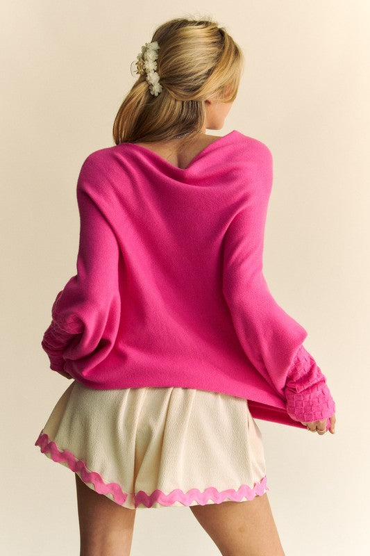 Hazel Blues® |  Davi & Dani Solid Color Batwing Sleeve Sweater