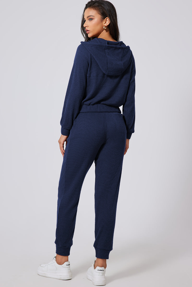 Hazel Blues® |  Drawstring Half Zip Hoodie and Joggers Active Set