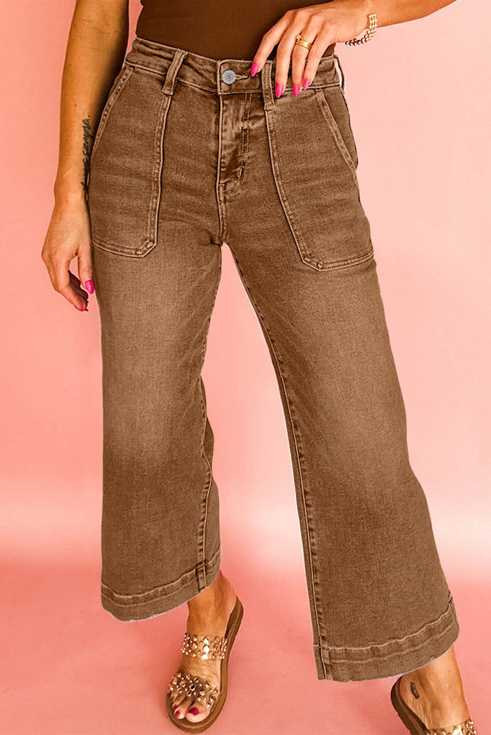 Hazel Blues® |  Breen Cropped High Rise Wide Leg Jeans