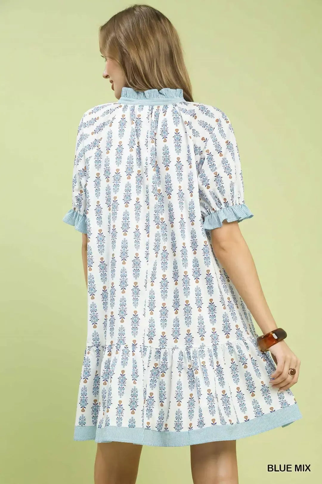 Hazel Blues | Umgee Striped Trim Floral Tiered Mini Dress Hazel Blues | Umgee Striped Trim Floral Tiered Mini Dress