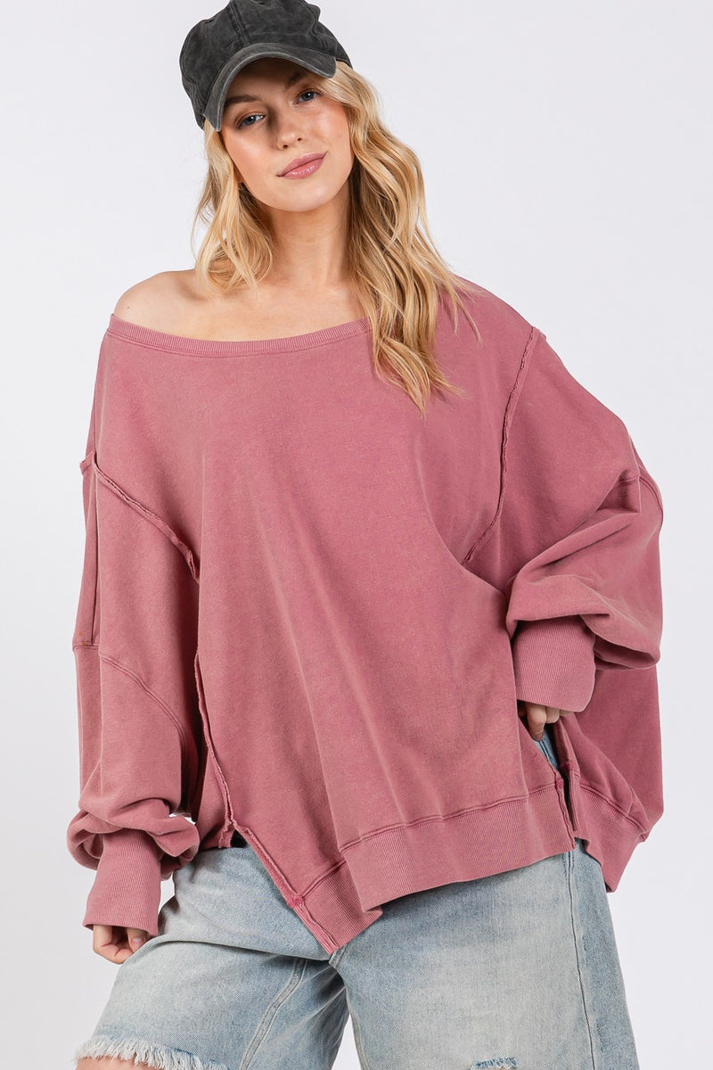 Hazel Blues® |  SAGE + FIG Mineral Wash Side Slit Oversized Sweatshirt