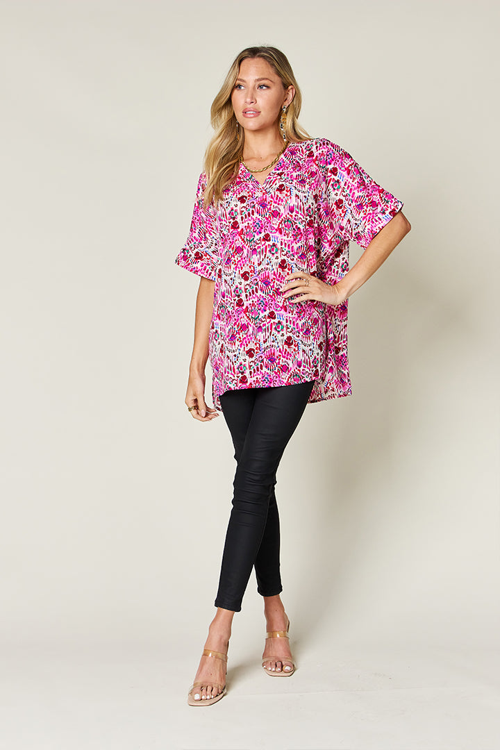 Hazel Blues® |  Double Take Printed V-Neck Short Sleeve Blouse