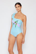 Hazel Blues® | Vacay Mode One Shoulder Swimsuit in Pastel Blue