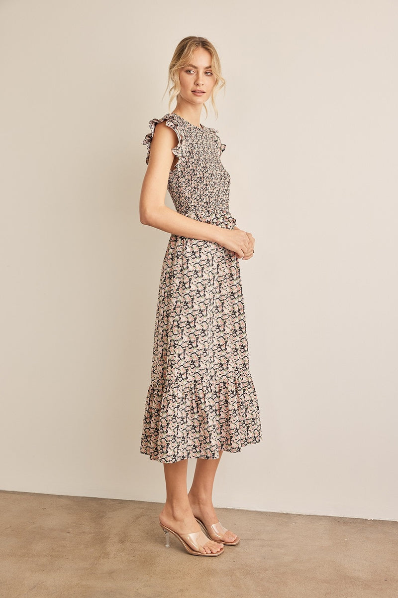 Hazel Blues® |  In February Floral Smocked Ruffled Midi Dress