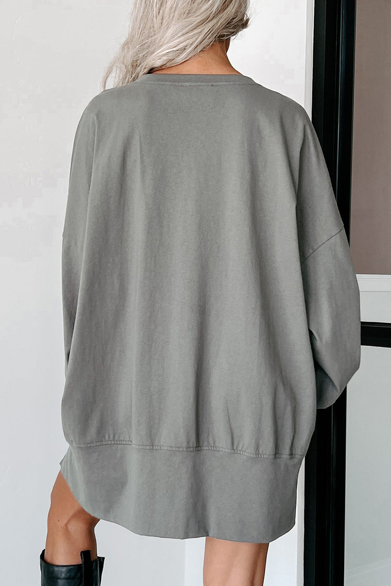 Hazel Blues® |  Chestnut Sequin Happy Halloween Graphic Notched Neck Long Sleeve Loose Top