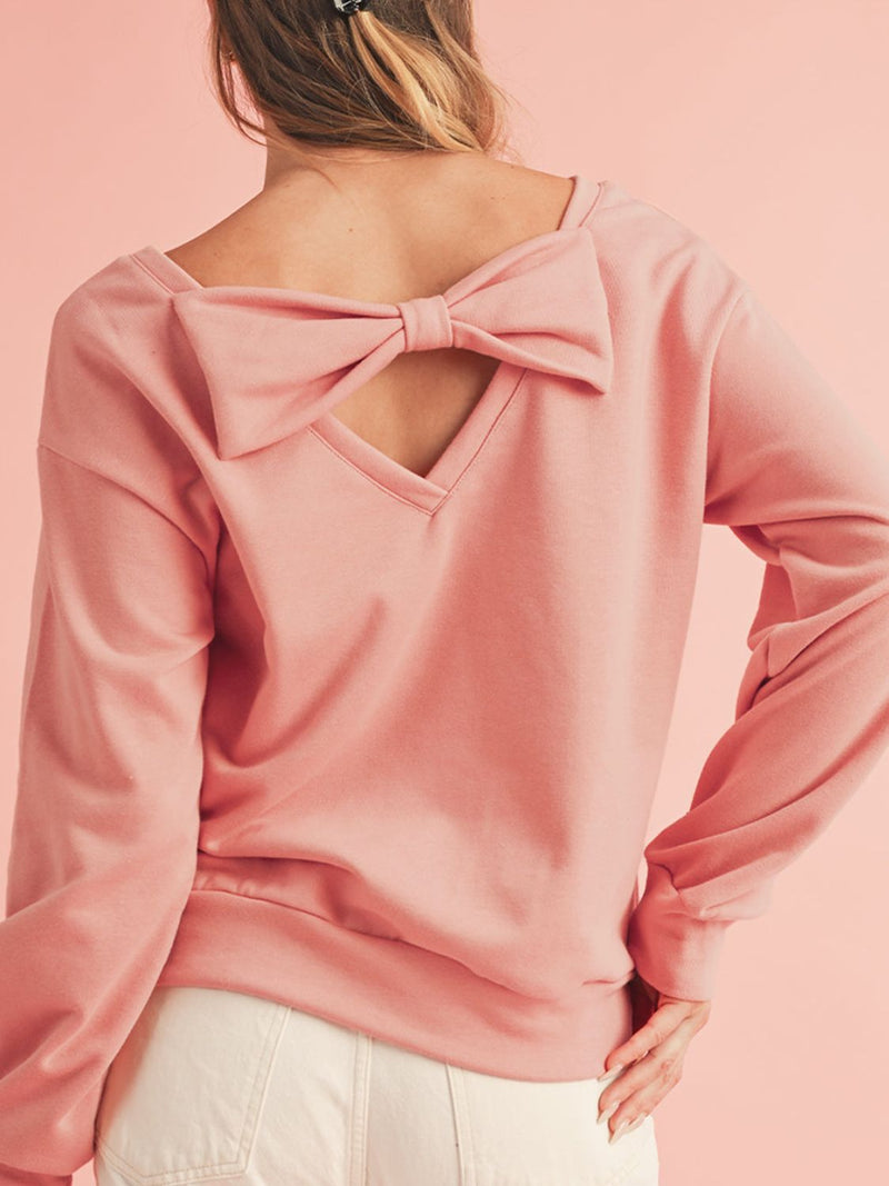 Hazel Blues® |  Bow Cutout Round Neck Long Sleeve Sweatshirt