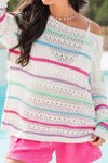 Hazel Blues® |  Openwork Striped Long Sleeve Knit Cover Up
