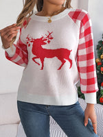 Hazel Blues® |  Reindeer Plaid Round Neck Long Sleeve Sweater