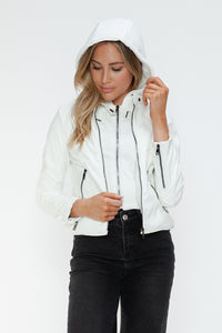 Hazel Blues® |  Snobbish Faux Leather Zip Up Drawstring Hooded Jacket