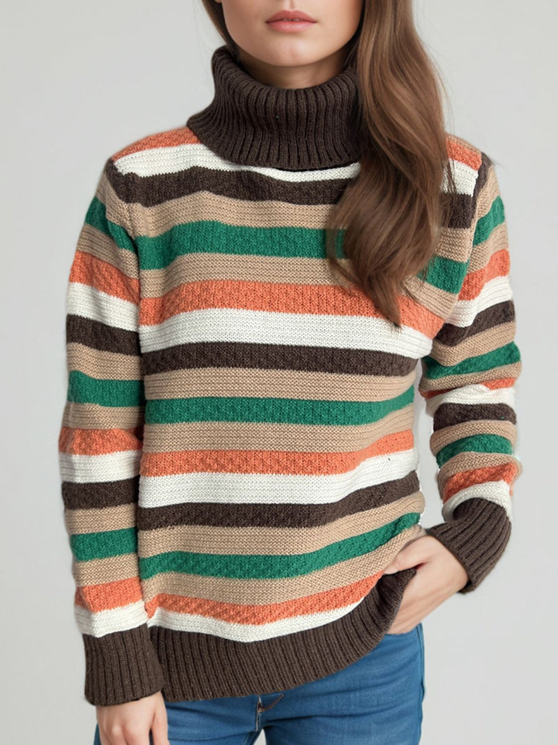 Hazel Blues® |  Contrast Stripes Turtleneck Long Sleeve Sweater