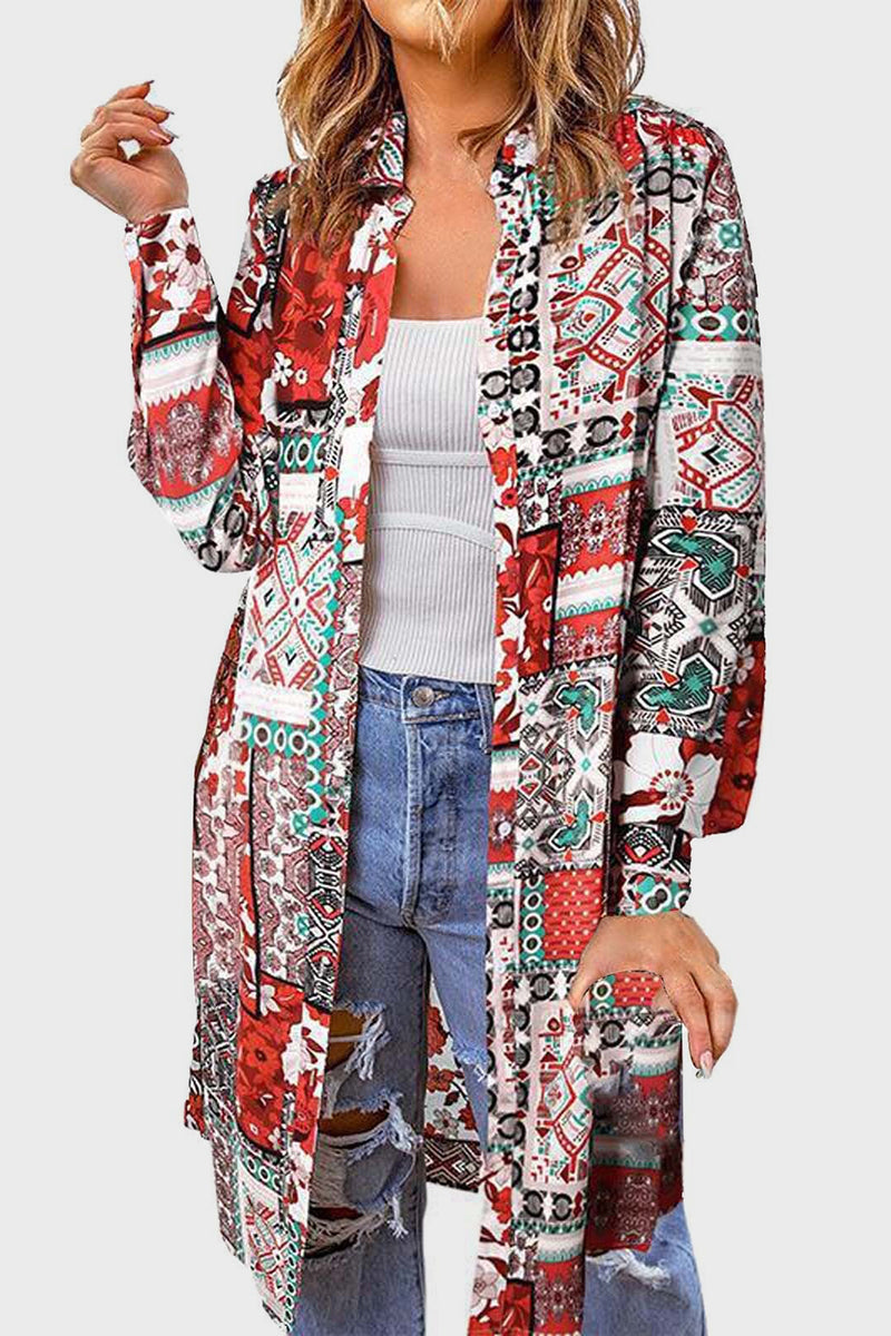 Hazel Blues® |  Printed Button Up Long Sleeve Cardigan