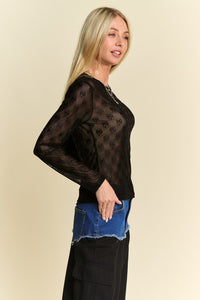 Hazel Blues® |  Davi & Dani Bow Mesh Round Neck Long Sleeve Top