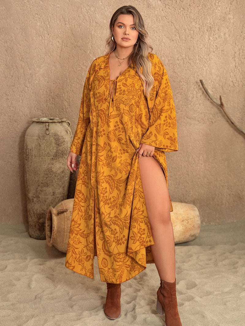 Hazel Blues® | Printed Slit Long Sleeve Dress