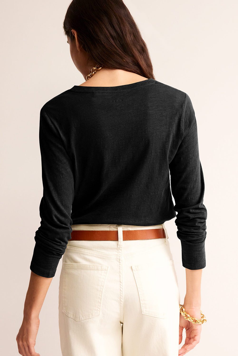 Hazel Blues® |  Black Solid Color V Neck Long Sleeve Stretchy Top