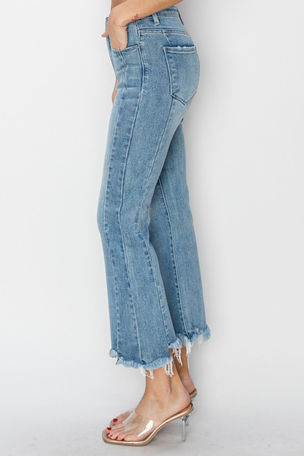 Hazel Blues® |  RISEN High Rise Frayed Hem Flare Jeans