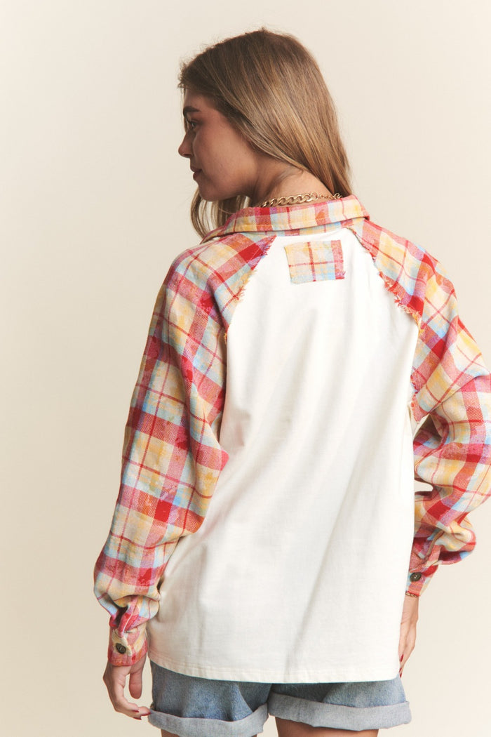 Hazel Blues® |  J.NNA Plaid Contrast Button Down Henley Top