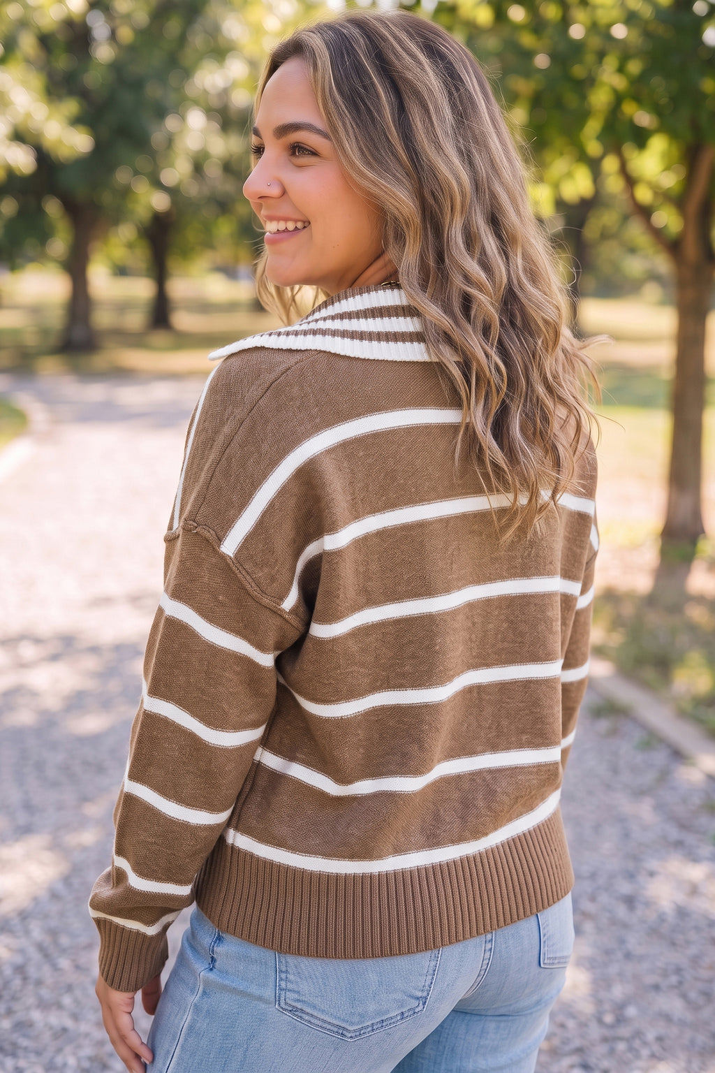 Fiona Simone Brown Striped Sweater