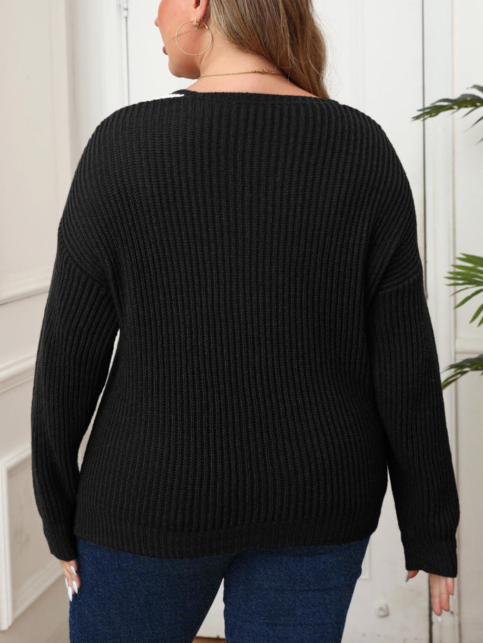 Hazel Blues® | Contrast Dropped Shoulder Long Sleeve Sweater