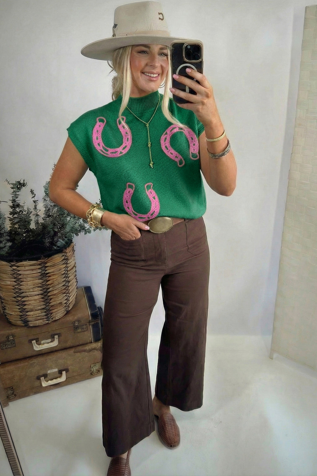 Hazel Blues® |  Lucky Horseshoe Sweater | Horseshoe Ribbed Sweater