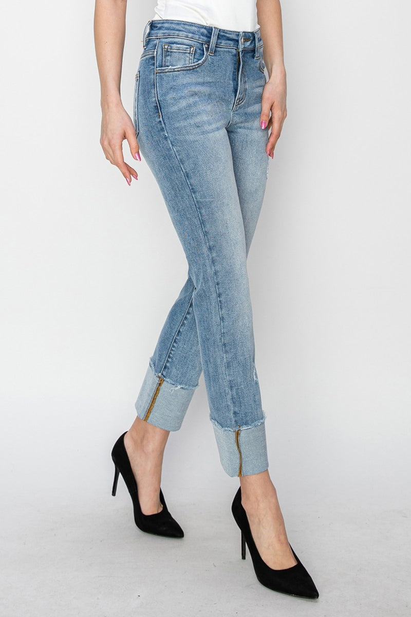 Hazel Blues® |  RISEN High Rise Cuffed Slim Straight Jeans