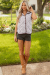 Hazel Blues® |  Brown Stripe Snap Button Scalloped Hem Collared Winter Vest