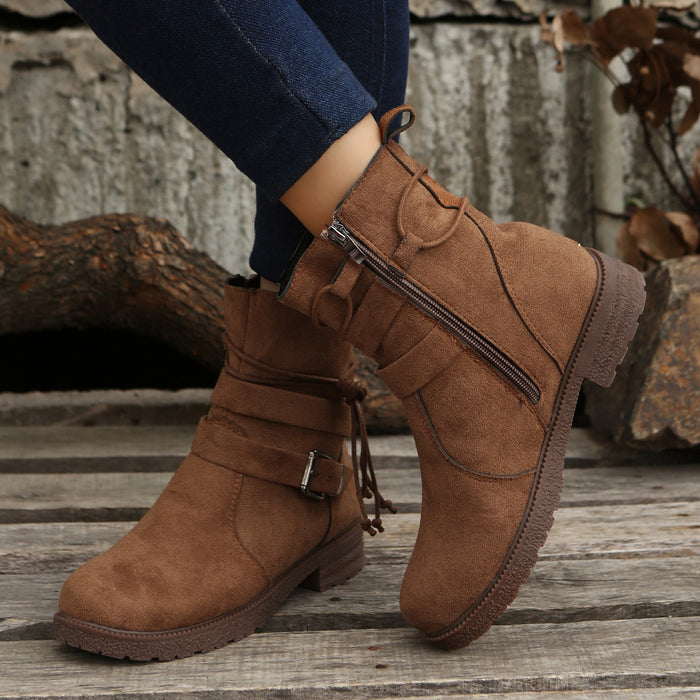 Hazel Blues® |  Suede Side Zip Round Toe Boots