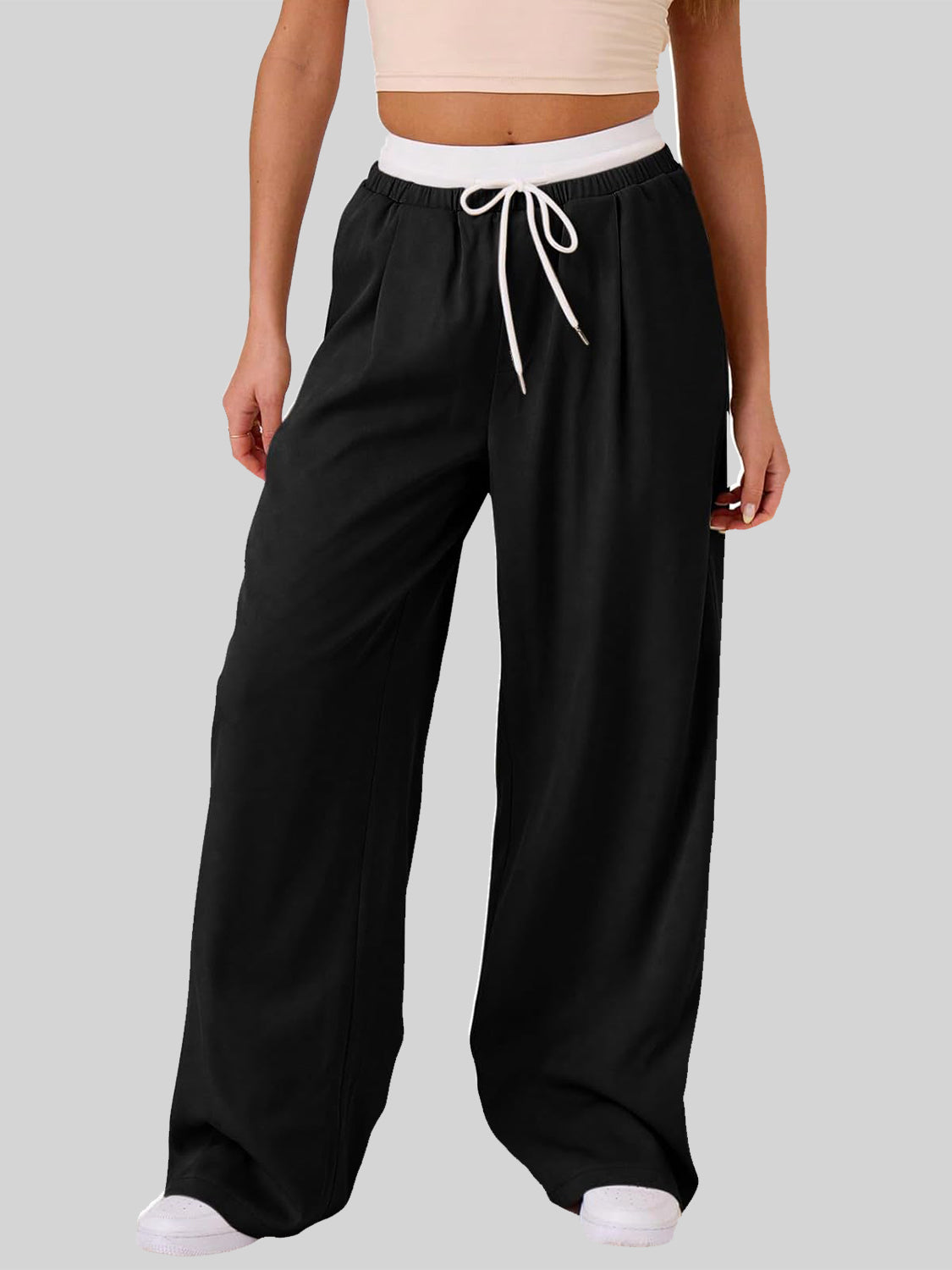 Hazel Blues® |  Contrast Waistband Drawstring Wide Leg Pants