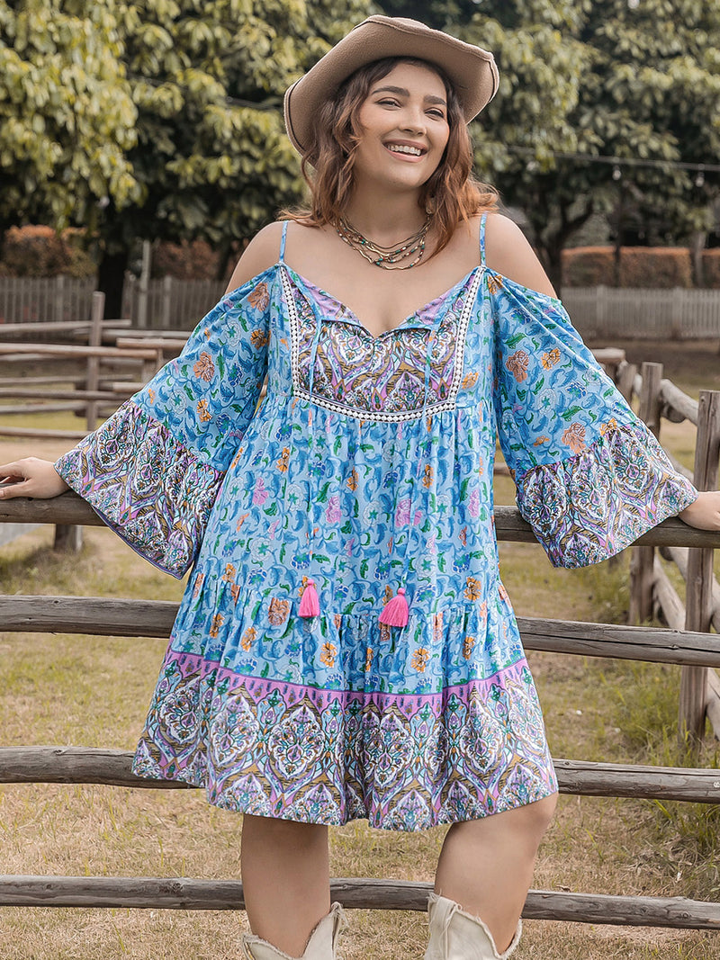 Hazel Blues® | Printed Long Sleeve Mini Dress