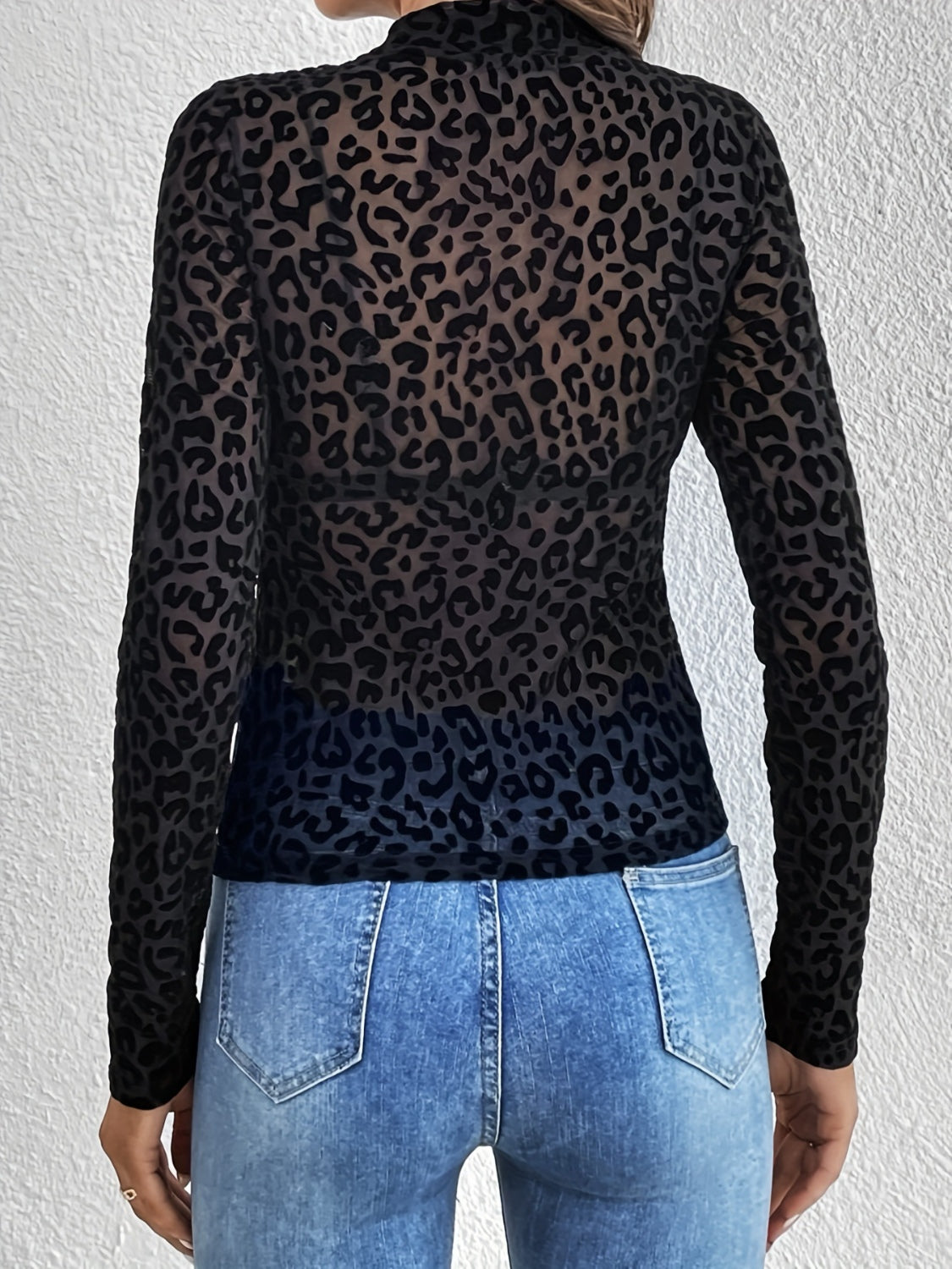 Hazel Blues® |  Leopard Mock Neck Long Sleeve Top