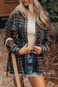 Hazel Blues® |  Plaid Collared Neck Button Up Jacket