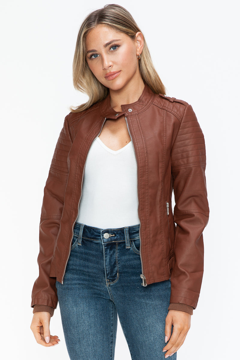 Hazel Blues® |  Snobbish PU Leather Biker Jacket with Side Zip Pockets